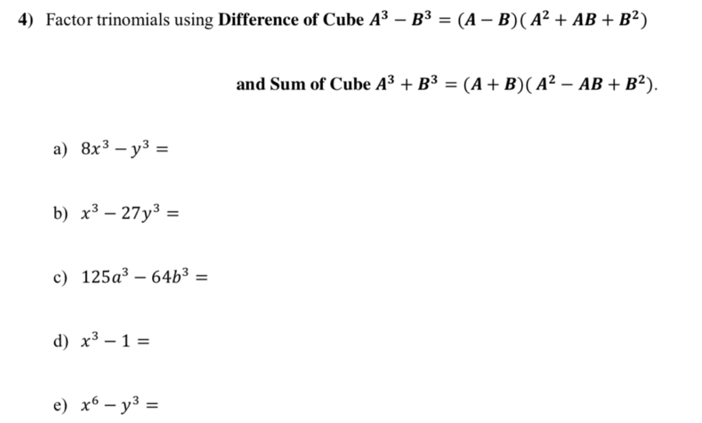 Solved 4 Factor Trinomials Using Difference Of Cube 5133