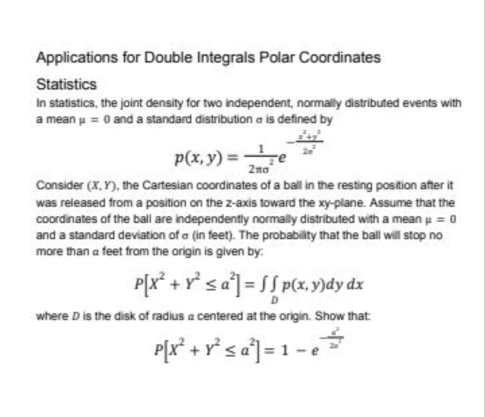 Solved Applications For Double Integrals Polar Coordinates 1771