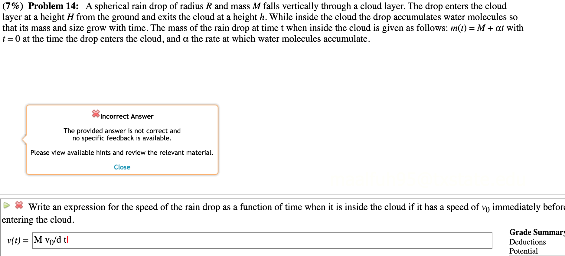 calculate the velocity of a spherical raindrop