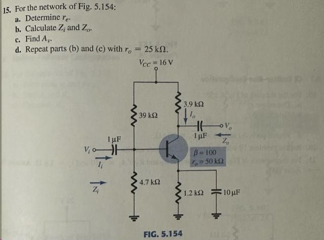 Solved 15. For the network of Fig. 5.154: a. Determine re. | Chegg.com