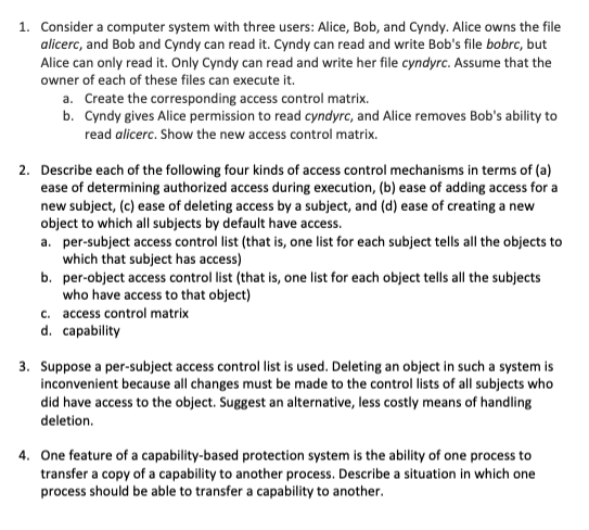 Solved 1. Consider a computer system with three users: | Chegg.com