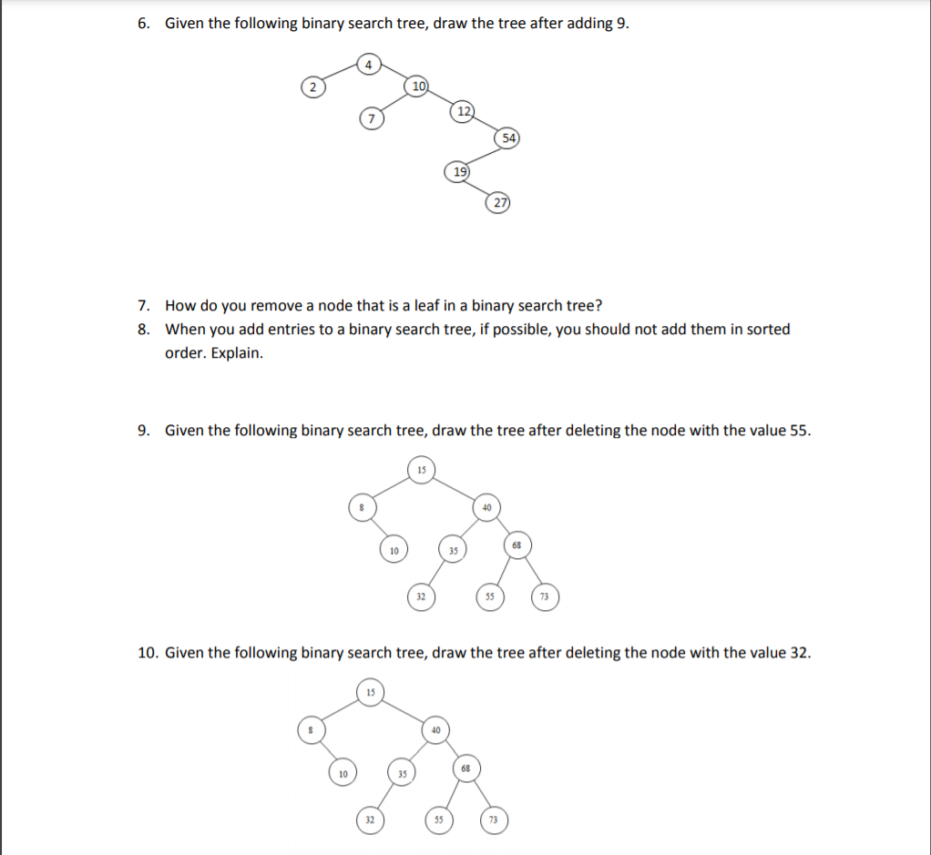 Solved 6. Given the following binary search tree, draw the | Chegg.com