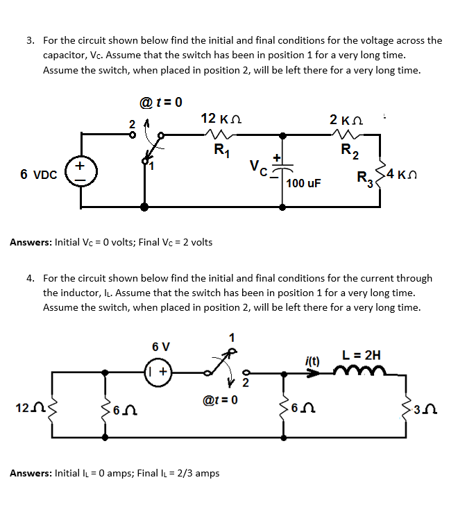Solved For the circuit shown below find the initial and | Chegg.com