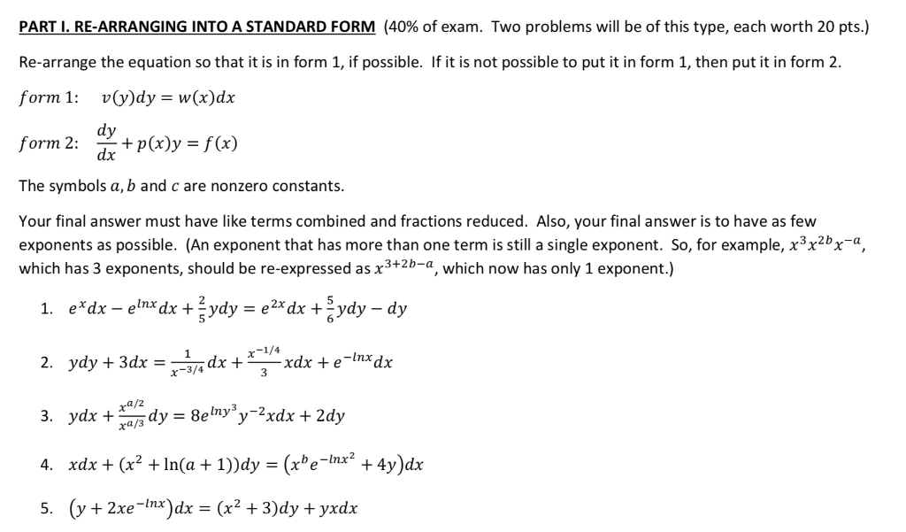 Solved Part I Re Arranging Into A Standard Form 40 Of Chegg Com