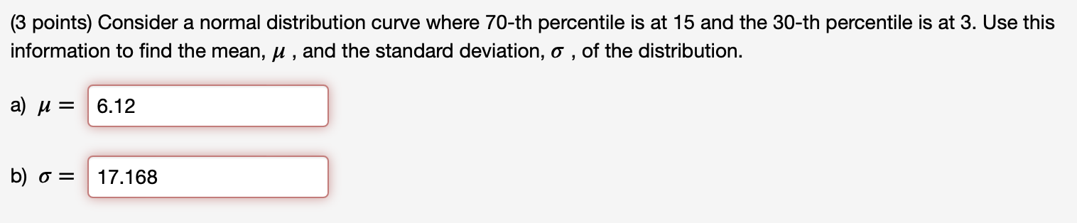 Solved (3 points) Consider a normal distribution curve where | Chegg.com