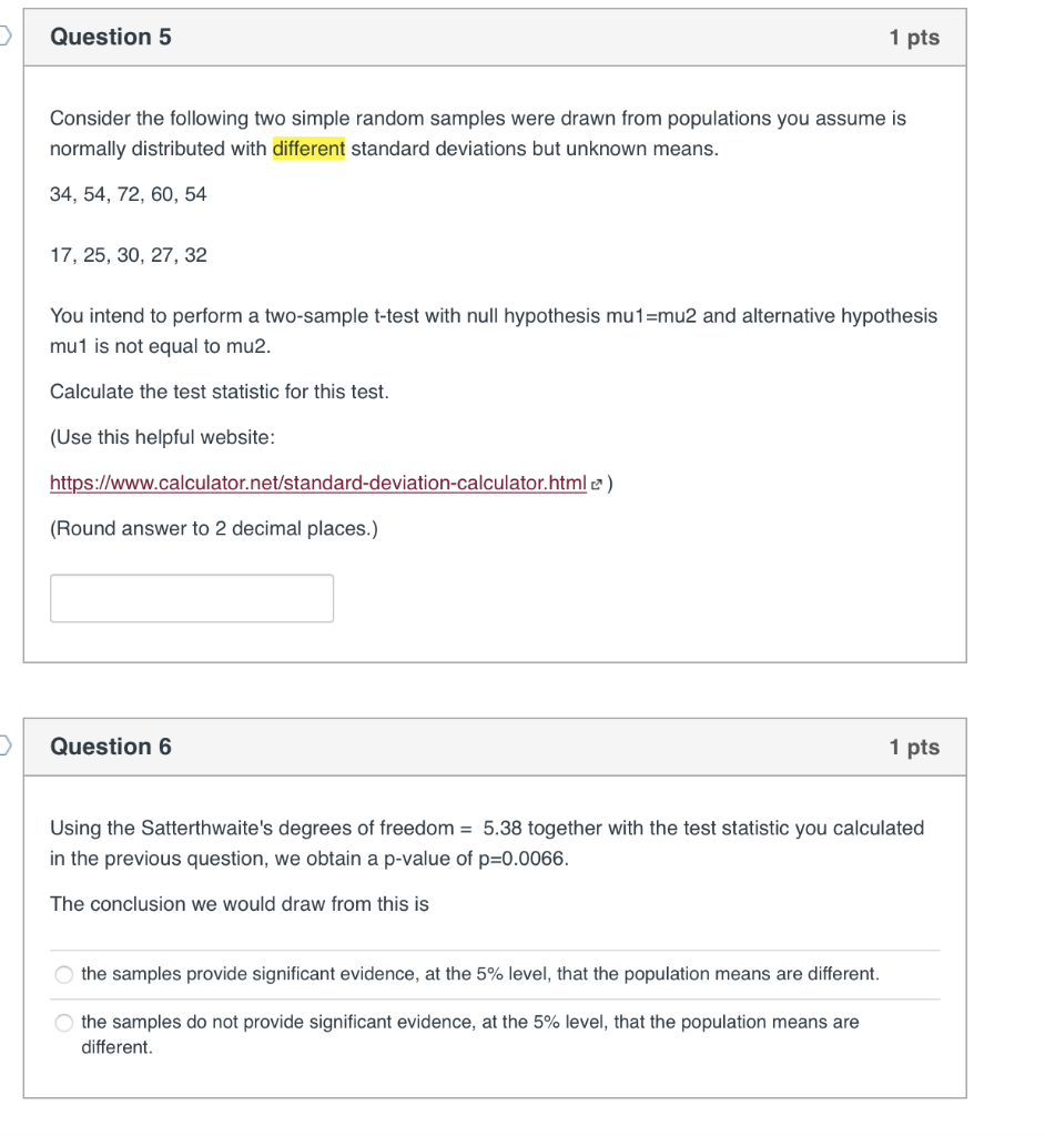 Solved Question 5 1 pts Consider the following two simple | Chegg.com
