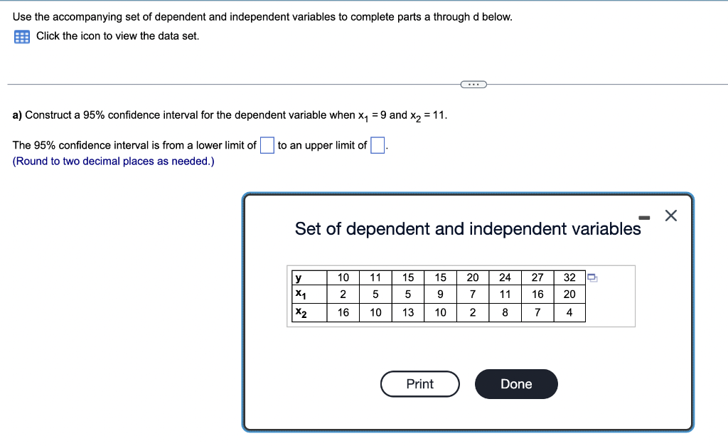 Solved se the accompanying set of dependent and independent | Chegg.com