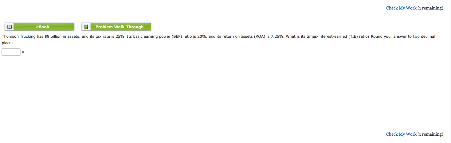 Solved Check My Work (1 remaining) eBook Problem | Chegg.com