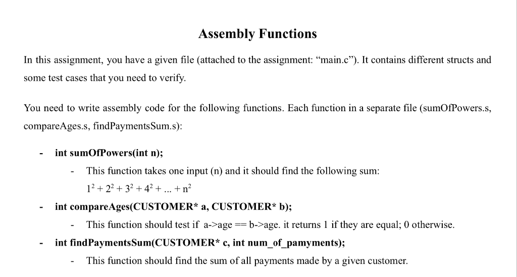 Solved Assembly Functions In this assignment, you have a | Chegg.com