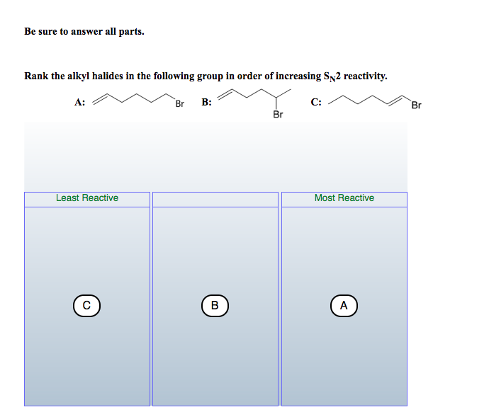 Solved Be Sure To Answer All Parts Rank The Alkyl Halides