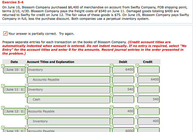 Solved Exercise 5-4 On June 10, Blossom Company Purchased | Chegg.com