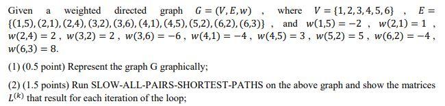 Solved a Given weighted directed graph G = (V.E,w), where V | Chegg.com