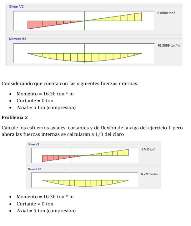 Considerando que cuenta con las siguientes fuerzas internas: - Momento \( =16.36 \) ton * \( \mathrm{m} \) - Cortante \( =0 \