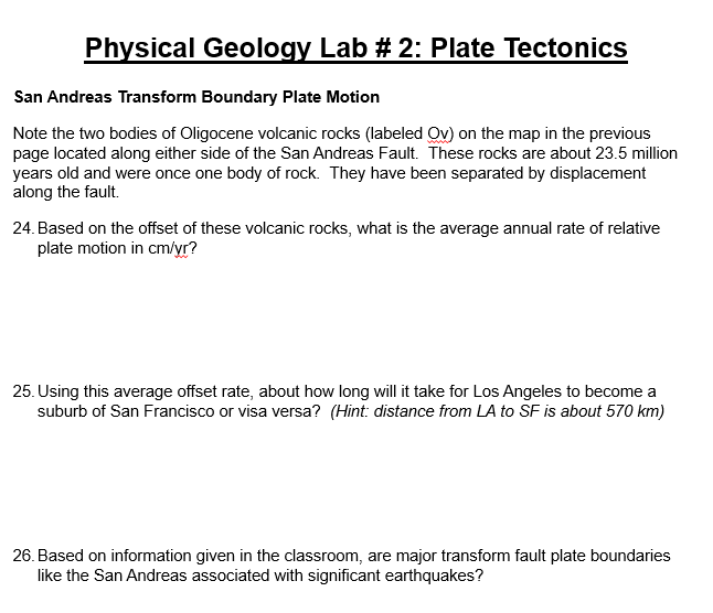 Solved Physical Geology Lab 2 Plate Tectonics San Andreas