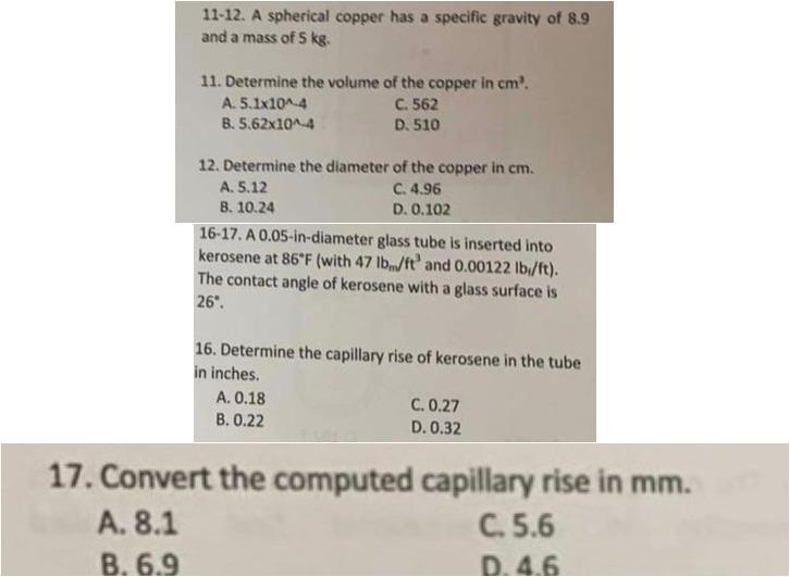 Solved 11-12. A spherical copper has a specific gravity of | Chegg.com