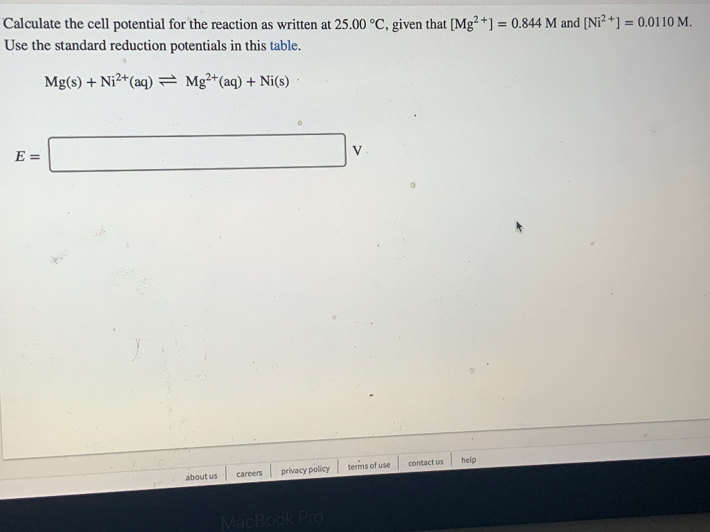 Solved Calculate The Cell Potential For The Reaction As | Chegg.com