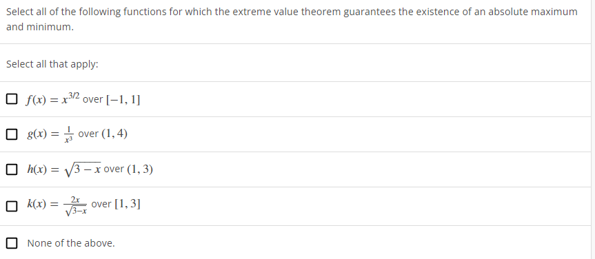 Solved Select all of the following functions for which the | Chegg.com
