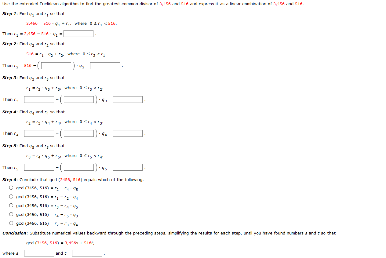 Solved Use The Extended Euclidean Algorithm To Find The | Chegg.com