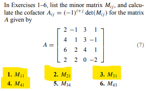 Solved ו 1 In Exercises 1-6, list the minor matrix Mij, and | Chegg.com