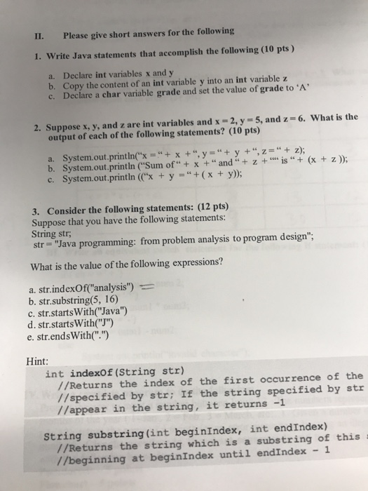 Solved Ii Please Give Short Answers Following 1 Write Java Statements Accomplish Following 10 Pts Q