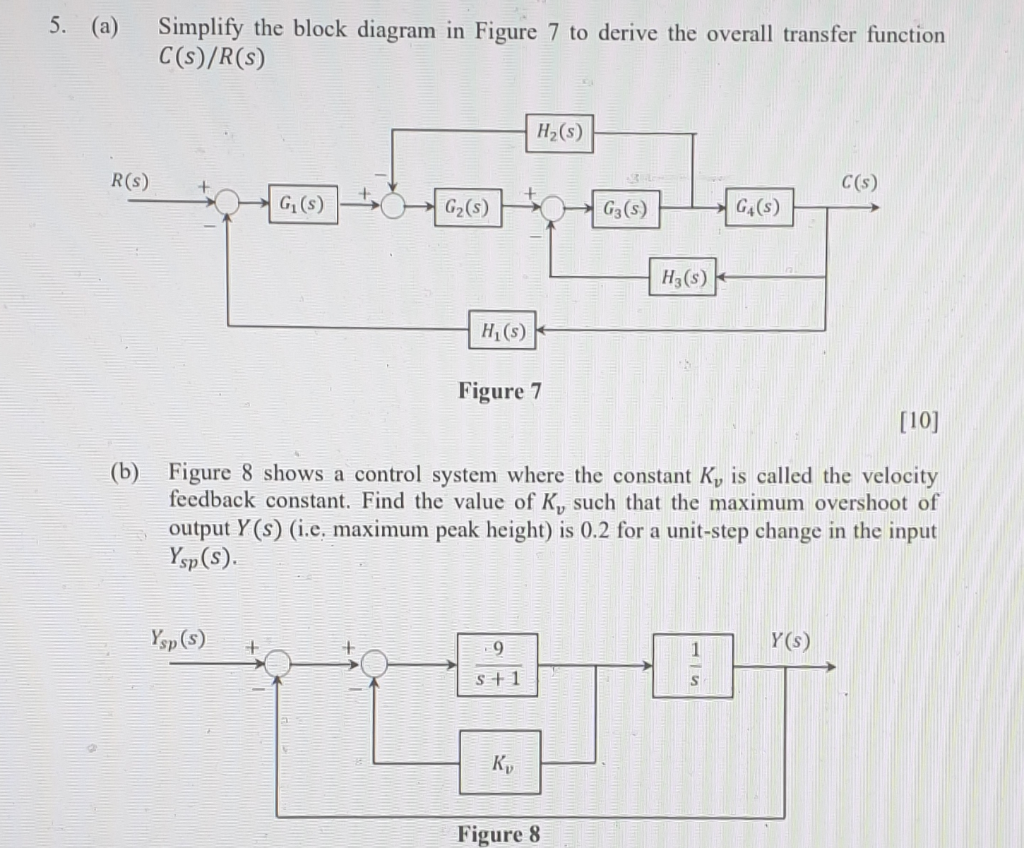 Solved 5. (a) Simplify the block diagram in Figure 7 to | Chegg.com