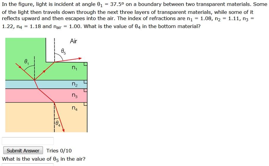 Solved In the figure, light is incident at angle 01 = 37.5º | Chegg.com