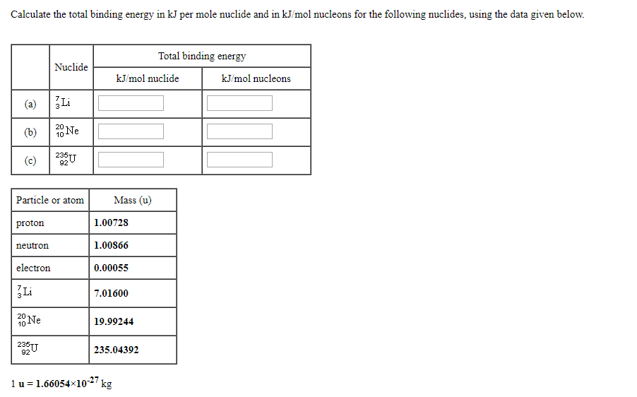 Solved Calculate The Total Binding Energy In KJ Per Mole | Chegg.com