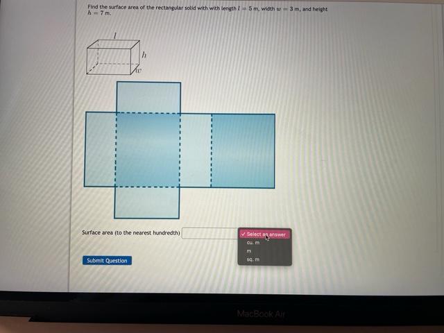find the surface area of the rectangular solid with with length