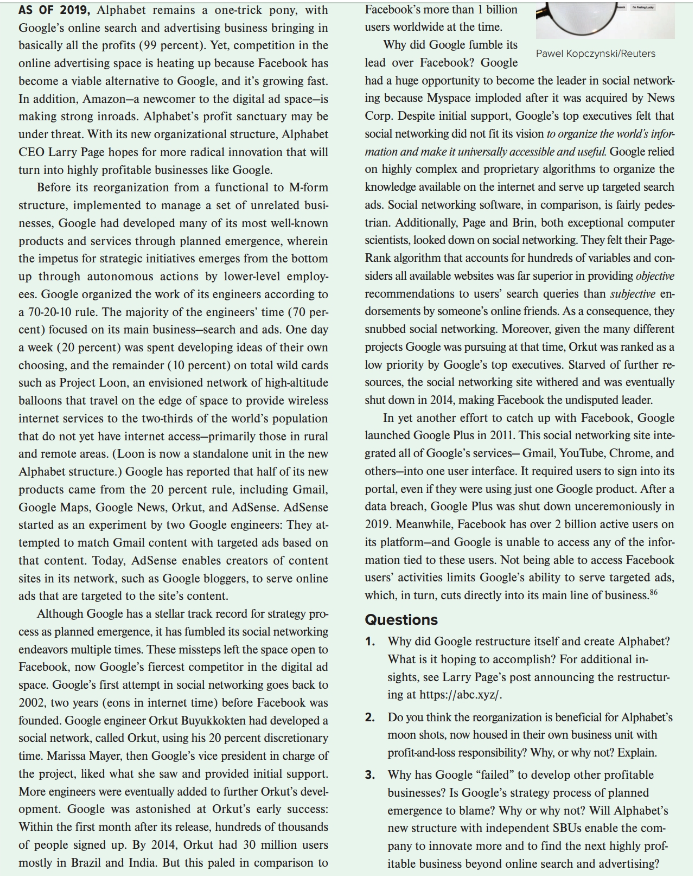 Solved Read the “Google” Chaptercase at the end of Chapter | Chegg.com