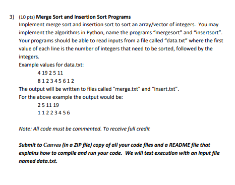 4) (10 pts) Merge Sort vs Insertion Sort Running time | Chegg.com