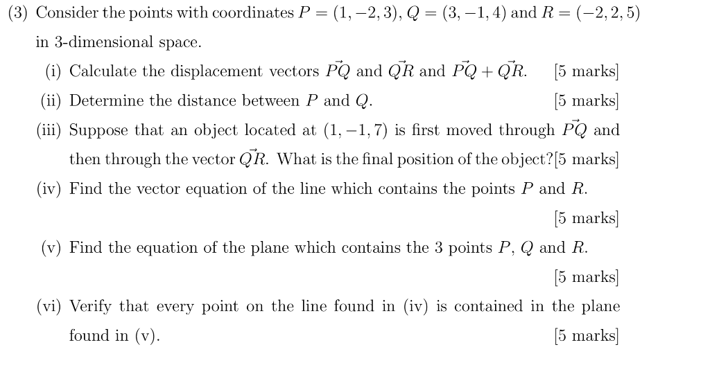 Solved (3) Consider the points with coordinates P = (1, -2, | Chegg.com