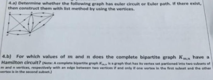 Solved 4.a) Determine Whether The Following Graph Has Euler | Chegg.com