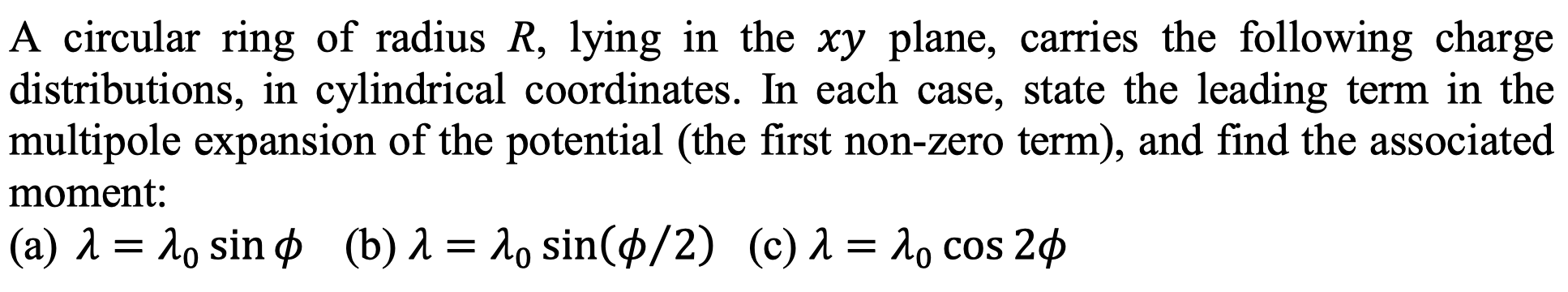 Solved A circular ring of radius R, lying in the xy plane, | Chegg.com