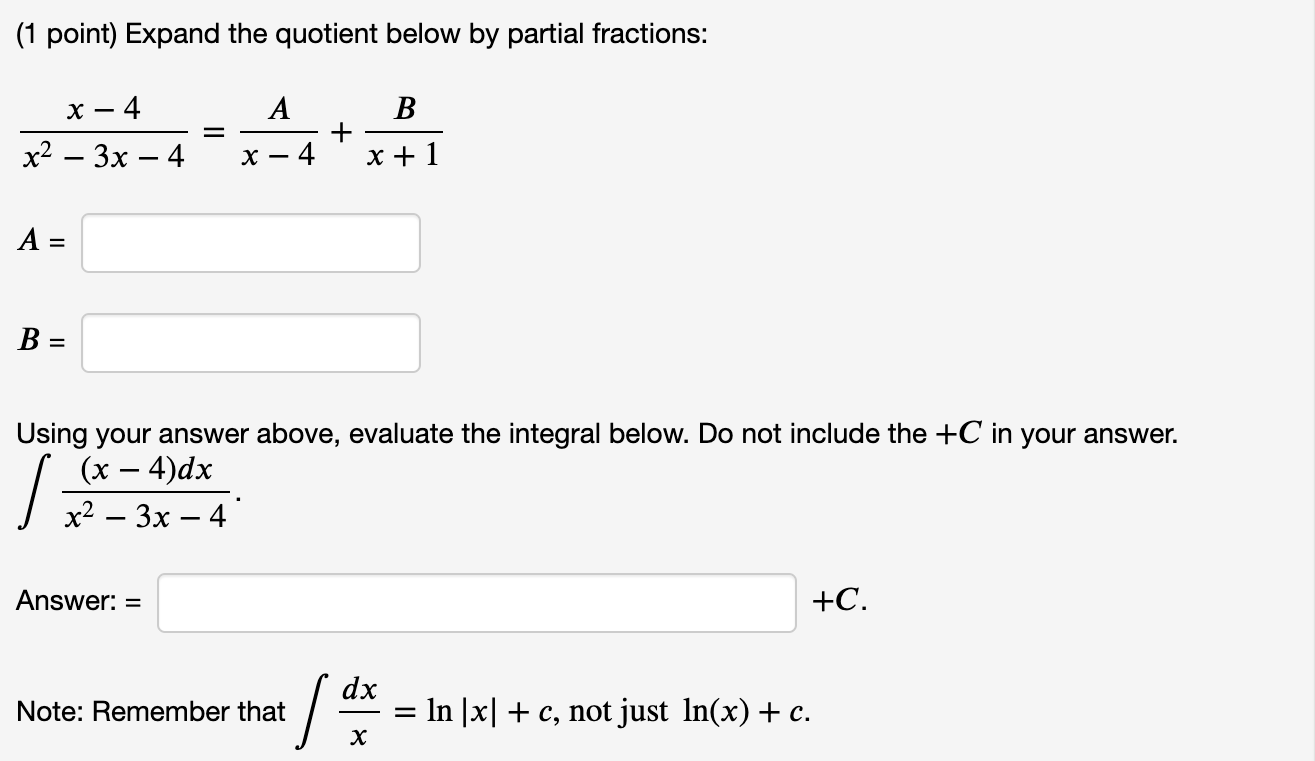 Solved ( 1 Point) Expand The Quotient Below By Partial | Chegg.com