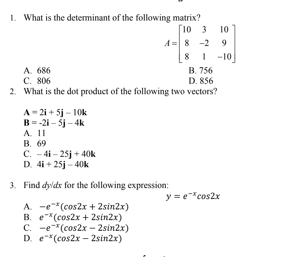 Solved What is the determinant of the following Chegg