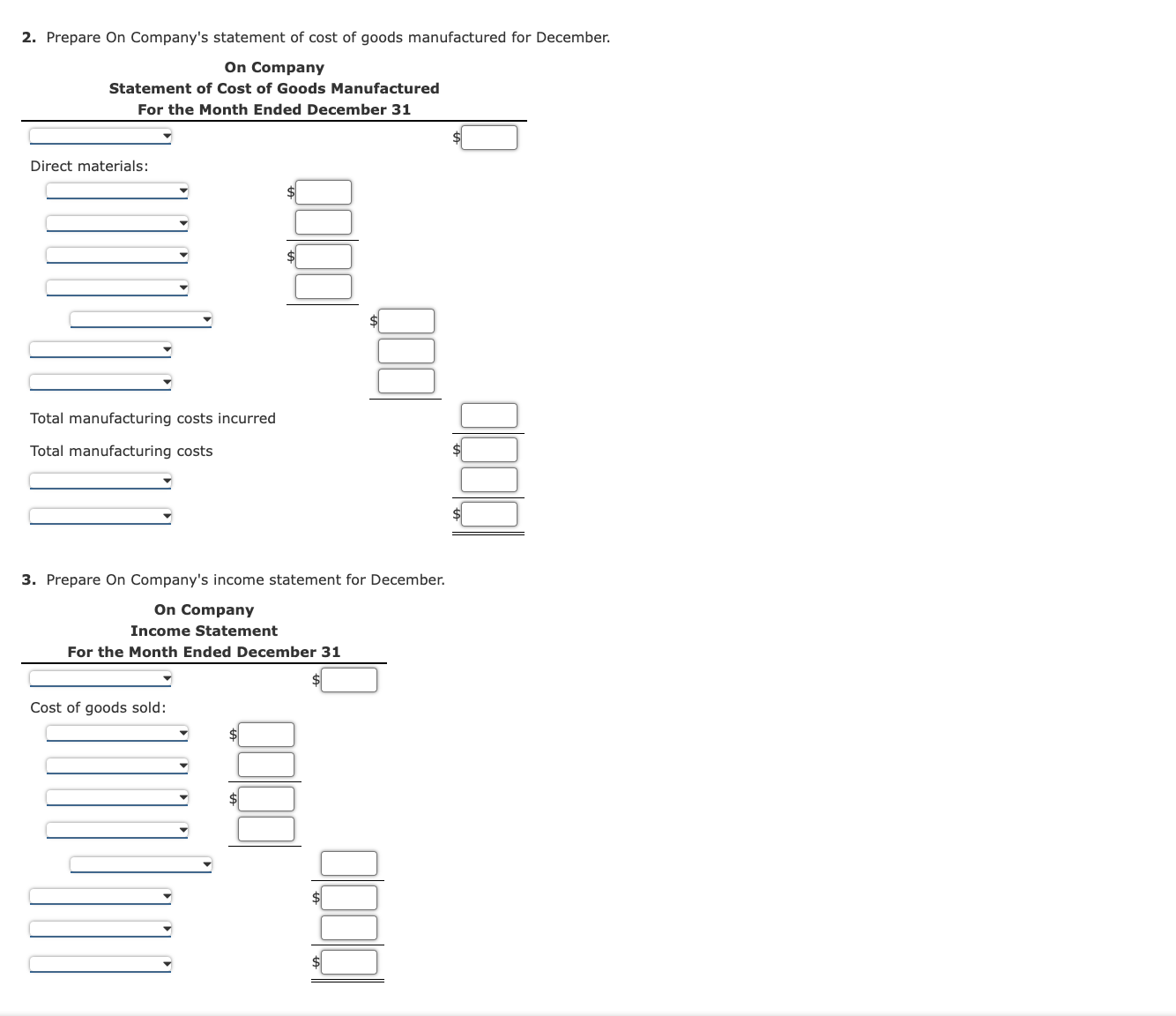 Solved Manufacturing Income Statement Statement Of Cost Of 2272