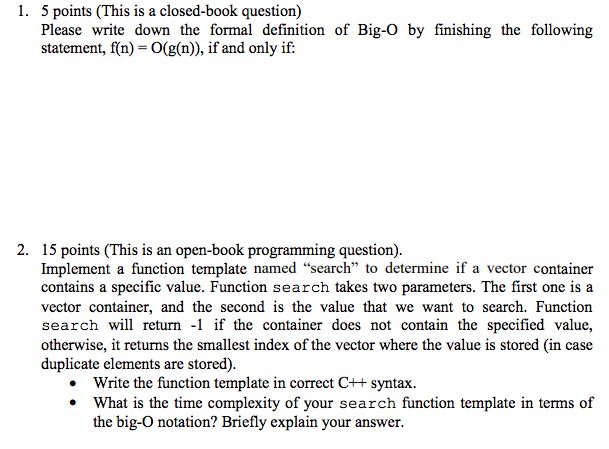 Solved 1. 5 points This is a closed book question Please Chegg