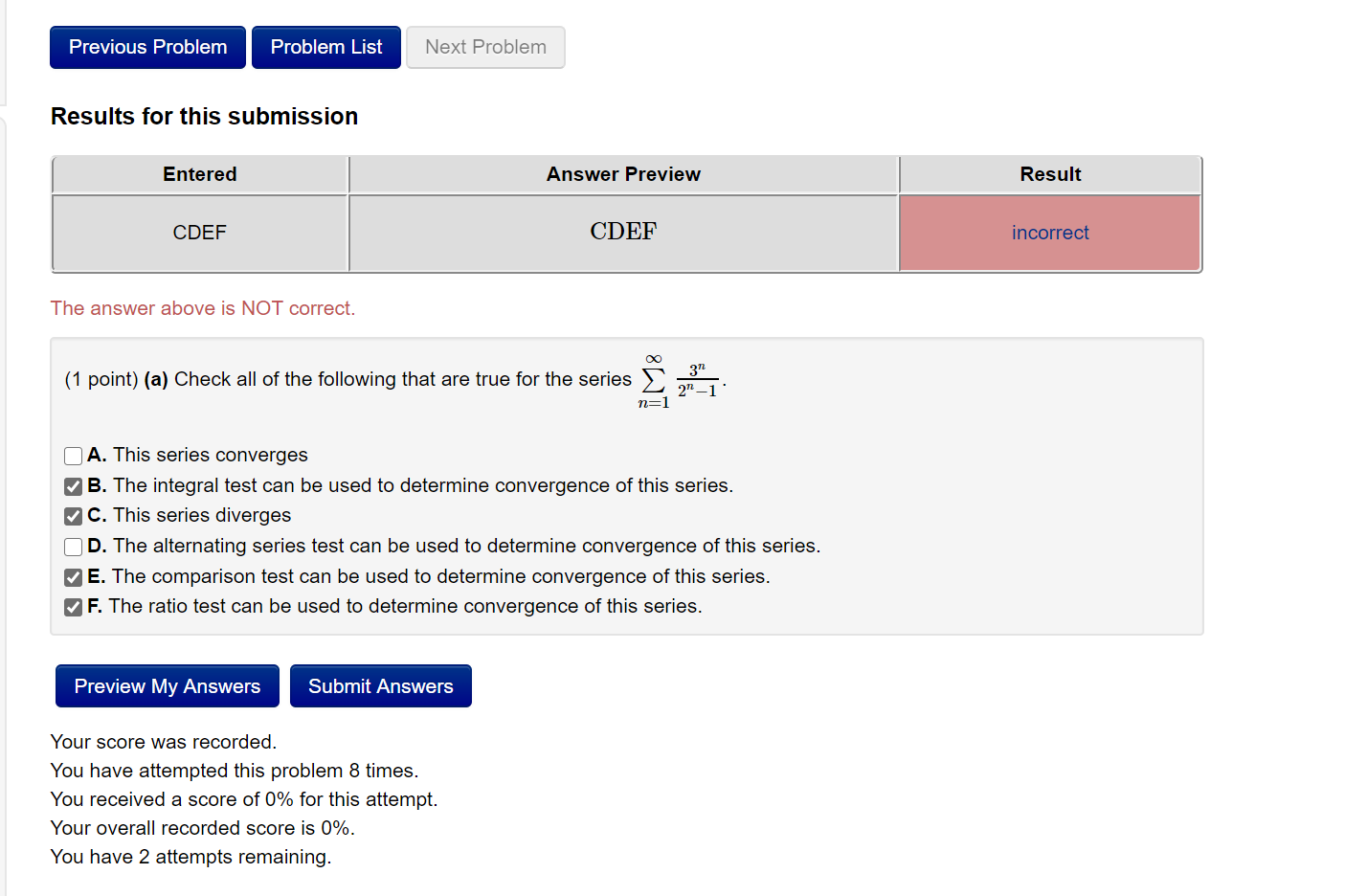 Solved Previous Problem Problem List Next Problem Results | Chegg.com