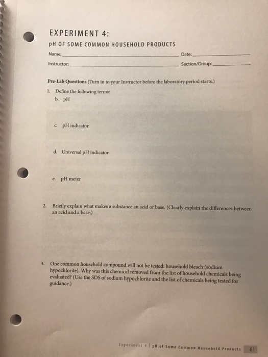 Solved EXPERIMENT 4 pH OF SOME COMMON HOUSEHOLD PRODUCTS