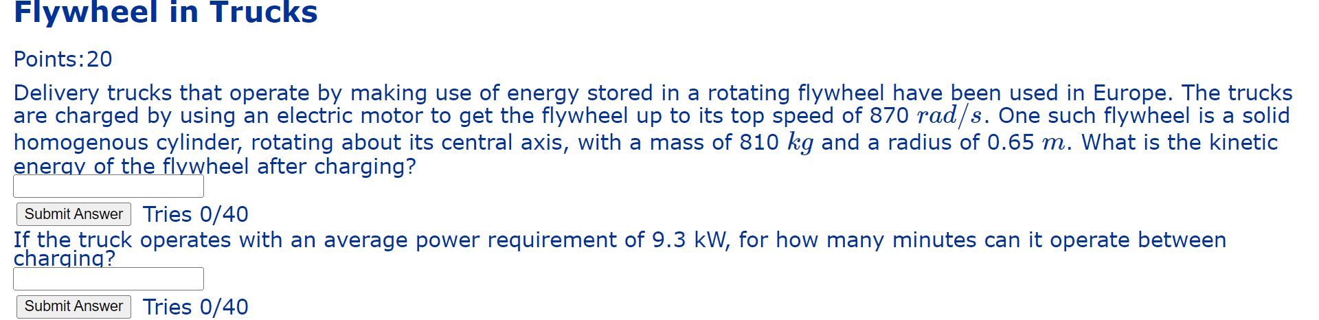 Solved Flywheel in Trucks Points:20 Delivery trucks that | Chegg.com