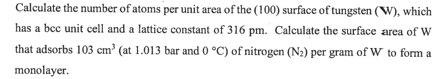 Solved Calculate the number of atoms per unit area of the | Chegg.com