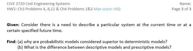 Solved CIVE 3720 Civil Engineering Systems HW2: Ch3 Problems | Chegg.com
