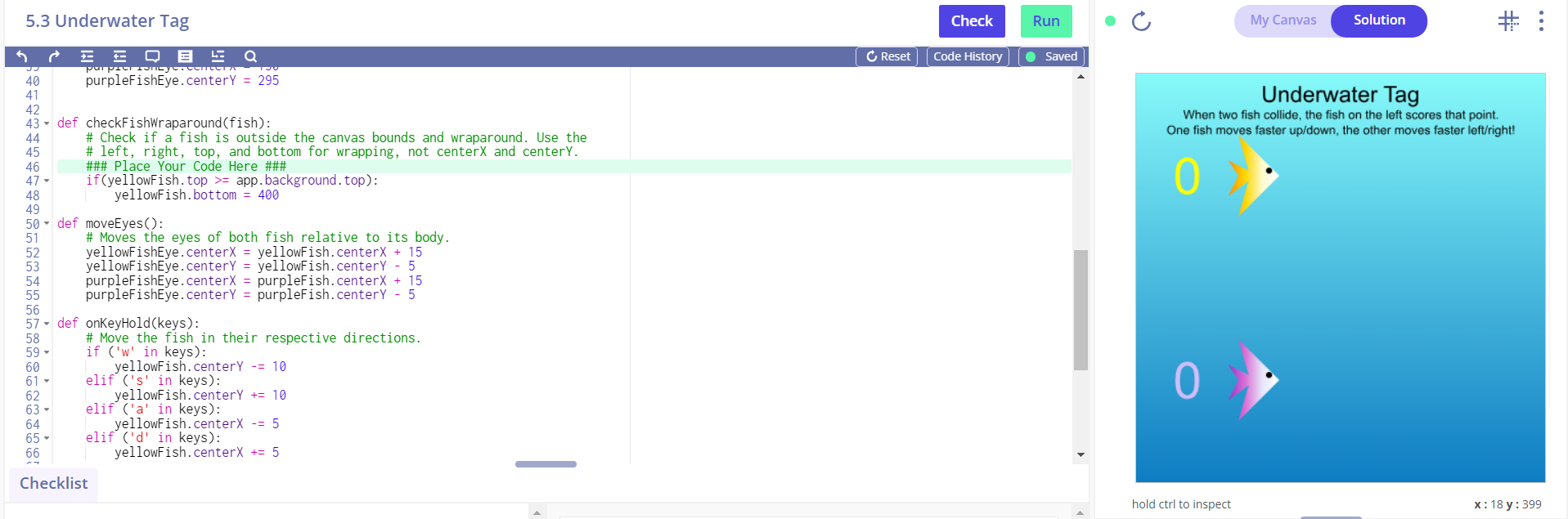 5.3 Underwater Tag Code History Saved purpleFishEye. | Chegg.com