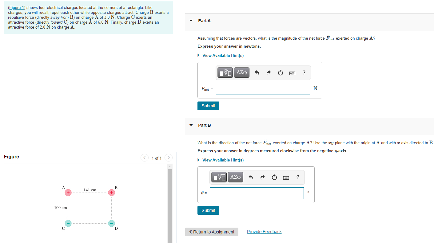 Solved shows four electrical charges located at the corners