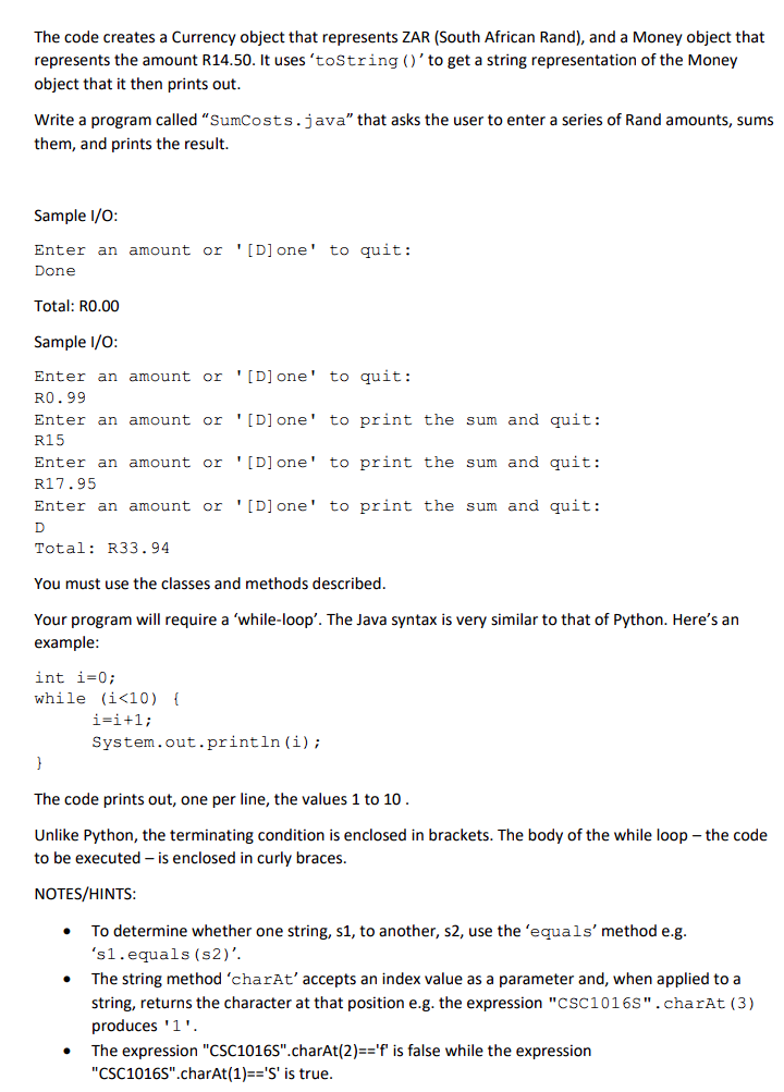 Solved Custom versions of money.java and currency.java will | Chegg.com