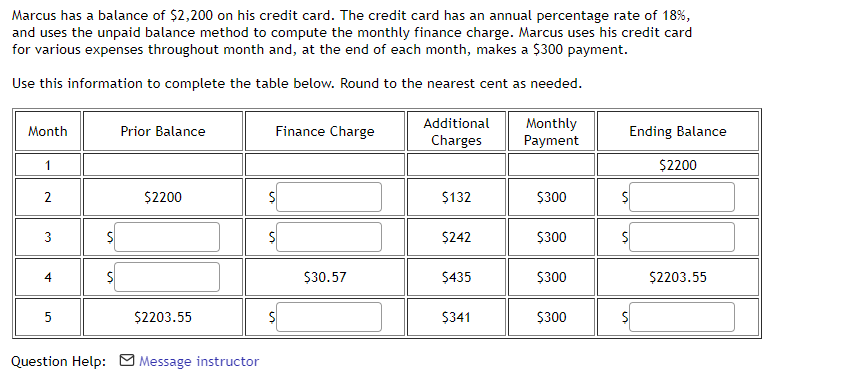 Solved Marcus has a balance of $2,200 on his credit card. | Chegg.com