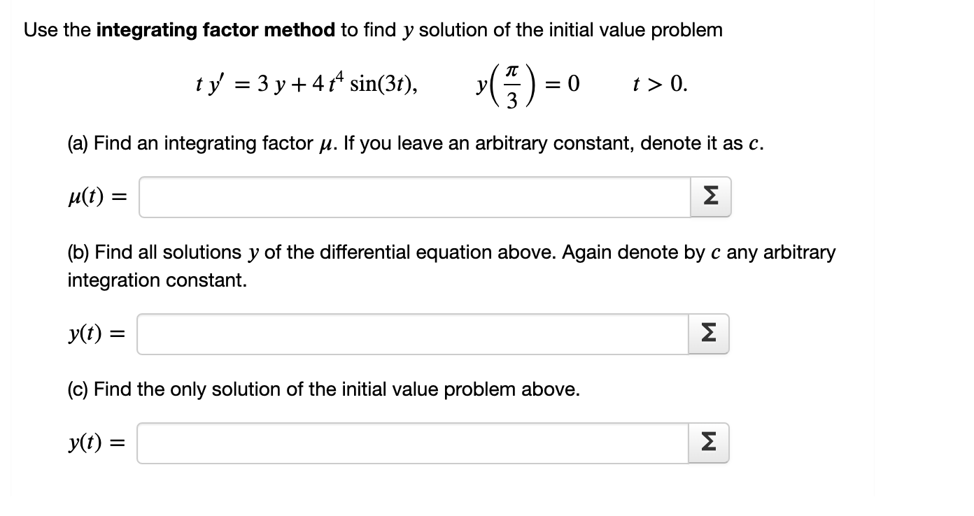 Solved Use The Integrating Factor Method To Find Y Solution | Chegg.com