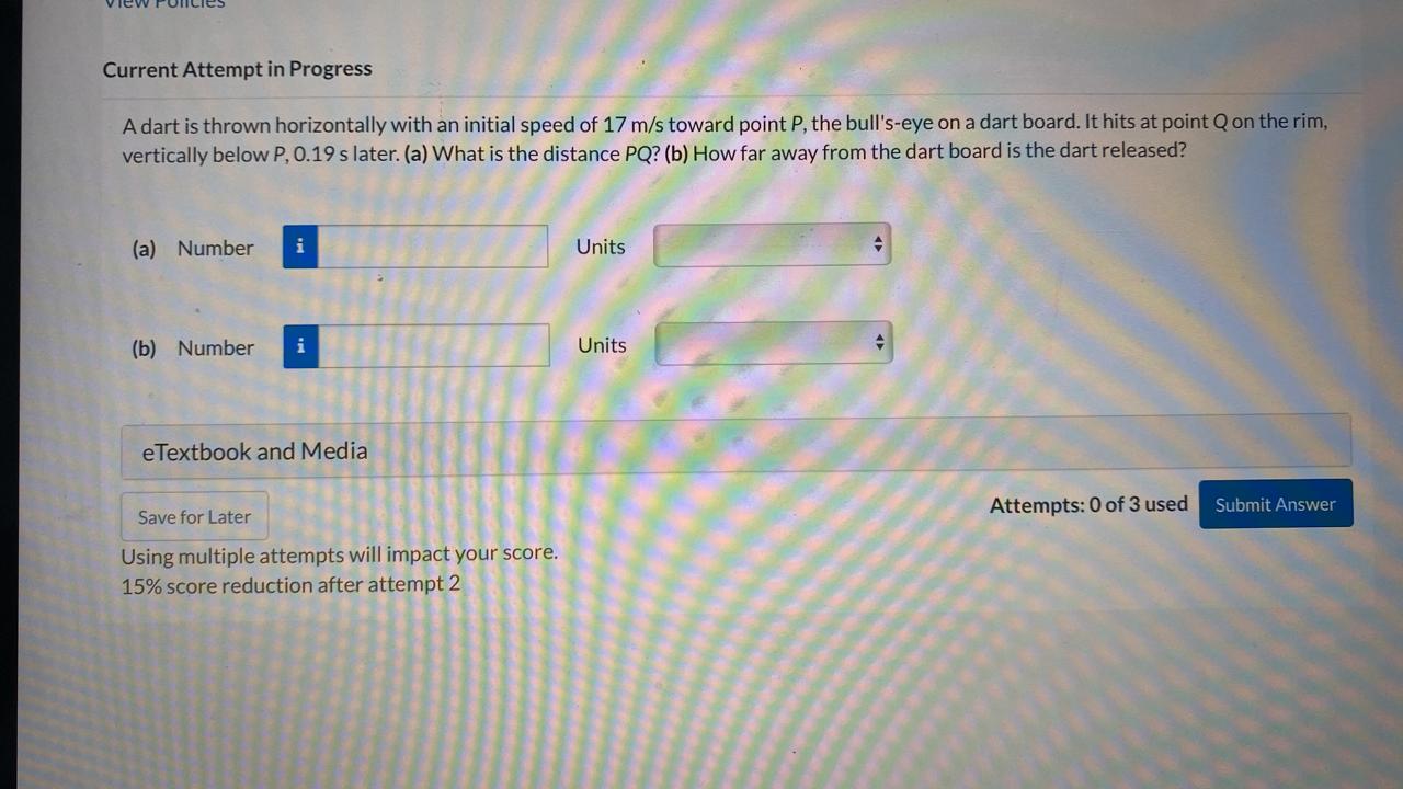Solved A dart is thrown horizontally with an initial speed