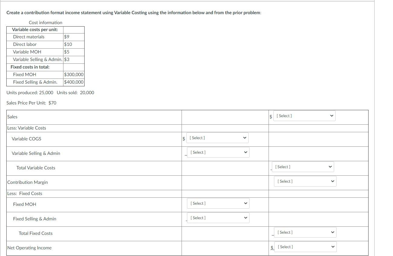 Solved Create a contribution format income statement using | Chegg.com