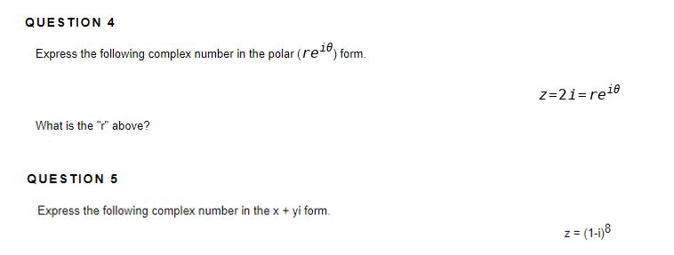 Solved QUESTION 4 Express The Following Complex Number In | Chegg.com